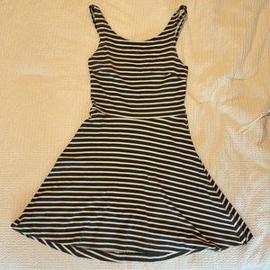 American Eagle Gray and White Striped Skater Dress